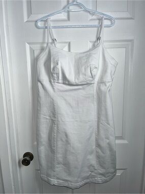 Y2K MyStyle Dress White Jeans Style Midi Large sleeveless Ajustable Strap Zip